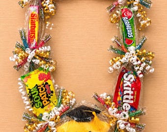 Graduation Candy Lei with Plush, Sour Punch Stars, Custom Ribbons