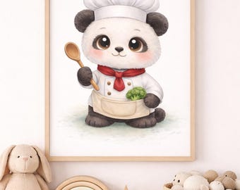 Impression de chambre de bébé Chef Panda | Art animalier aquarelle (téléchargement numérique)