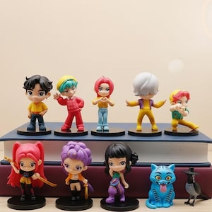 10pcs Anime Demon Hunter Mini Figures Set | KPOP Tiger & Crow Gacha Dolls | Cute PVC Desk Ornaments | Collectible Figurines Gift for Kids