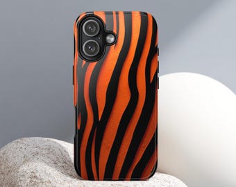 Orange Tiger Print iPhone Case, Bold Animal Stripe Pattern Cover