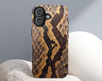 Brown Python Print iPhone Case, Snakeskin Animal Pattern Cover
