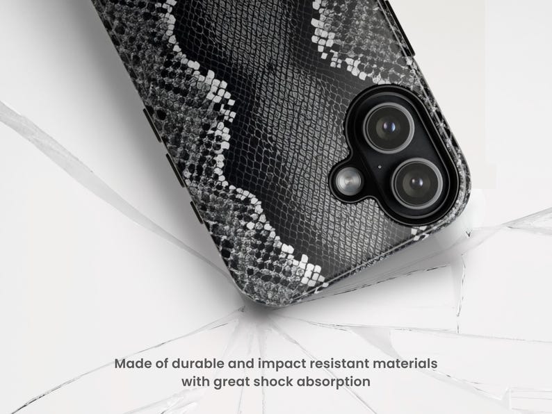 Black Python Print iPhone Case, Snakeskin Animal Pattern Cover image 8