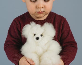 Orsacchiotto di peluche fatto a mano in pelliccia di alpaca bianca: morbido peluche, regalo d'amore