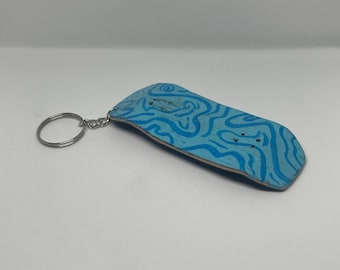 Splinters Blue Wavy Wooden Fingerboard 39mm Keyring