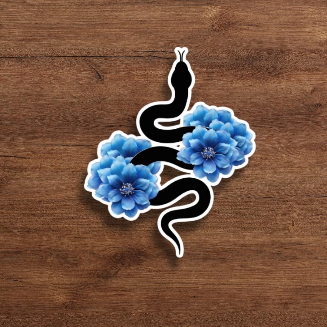 Blue Floral Snake Vinyl Sticker | Laptop Decal - Etsy