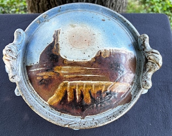 Handmade Pottery Lidded Dish / Bowl with Custom Paint / Glaze Desert Scene