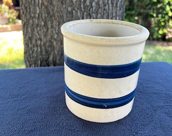 Hand Crafted Clay Pot White with Blue accents