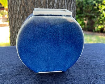 Small Rounded Caramic vase with Blue Glaze