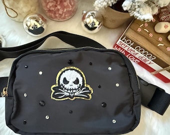 Black Rhinestone Fanny Pack/ crossbody, Disney Jack Skellington Theme Park Bag