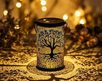 Tree of Life Solar Lantern – Metal Cut-Out Shadow Light for Garden, Patio & Outdoor Decor – Solar Powered Hanging Yard Lamp Gift
