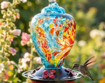 Comedero de vidrio colorido para colibríes: Decoración de jardín de vidrio pintado resistente a la intemperie