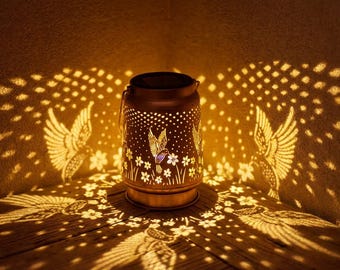 Hummingbird Solar Lantern – Metal Cut-Out Shadow Light for Garden & Patio – Solar Powered Hanging Outdoor Decor Gift