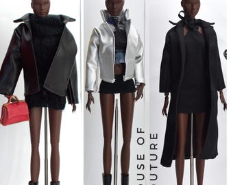 1/6 Fashion Royalty Doll BJD 11-13" Mac Trench Cappotti lunghi in similpelle
