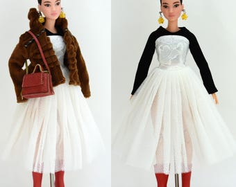 1/6 Fashion Royalty Doll BJD 11-13" Cappotto in pelliccia sintetica Vestito in tulle
