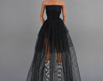 Bambola Fashion Royalty 1/6 BJD 11-13" Abito lungo nero in tulle e pizzo