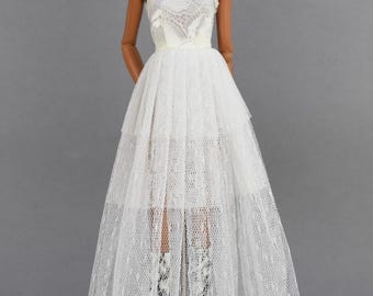 Bambola Fashion Royalty 1/6 BJD 11-13" Abito lungo bianco in tulle e pizzo