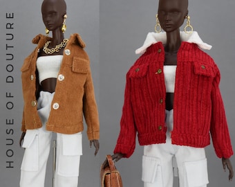 House of Douture 1/6 Fashion Royalty Doll BJD 11-13" Camicia in cotone rosso marrone a coste Giacca soprabito