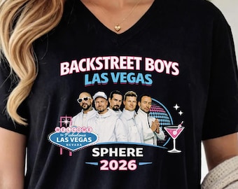 Backstreet Boys Las Vegas 2026 V-Neck Shirt Girls Trip Concert Tee Boy Band Fan Reunion Tour Vegas Sphere Color Black V-Neck Shirt - UNISEX