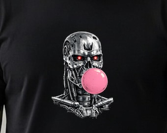 Robot Terminator Bubble Shirt Sci Fi Graphic Tee Retro Robot T Shirt Art Design Robot Lover Gift Unisex Cotton Cyberpunk Vintage Style Shirt