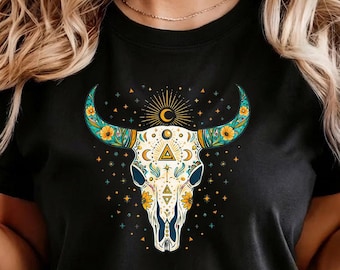 Steer Skull Floral Shirt Texas Longhorn Skull Floral Shirt New Mexico Tee Cowgirl Rodeo Shirt Country Western Aesthetic Shirt