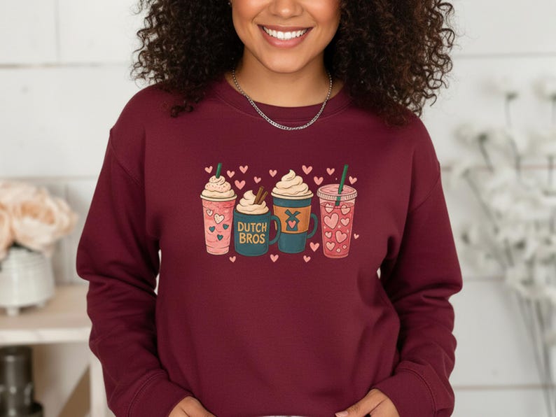 Gift Coffee Lover Illustrated Retro Sweatshirt