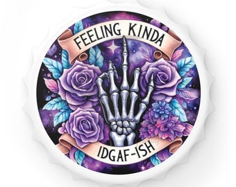 IDGAF-ish Skeleton Hand Bottle Opener | Purple Roses