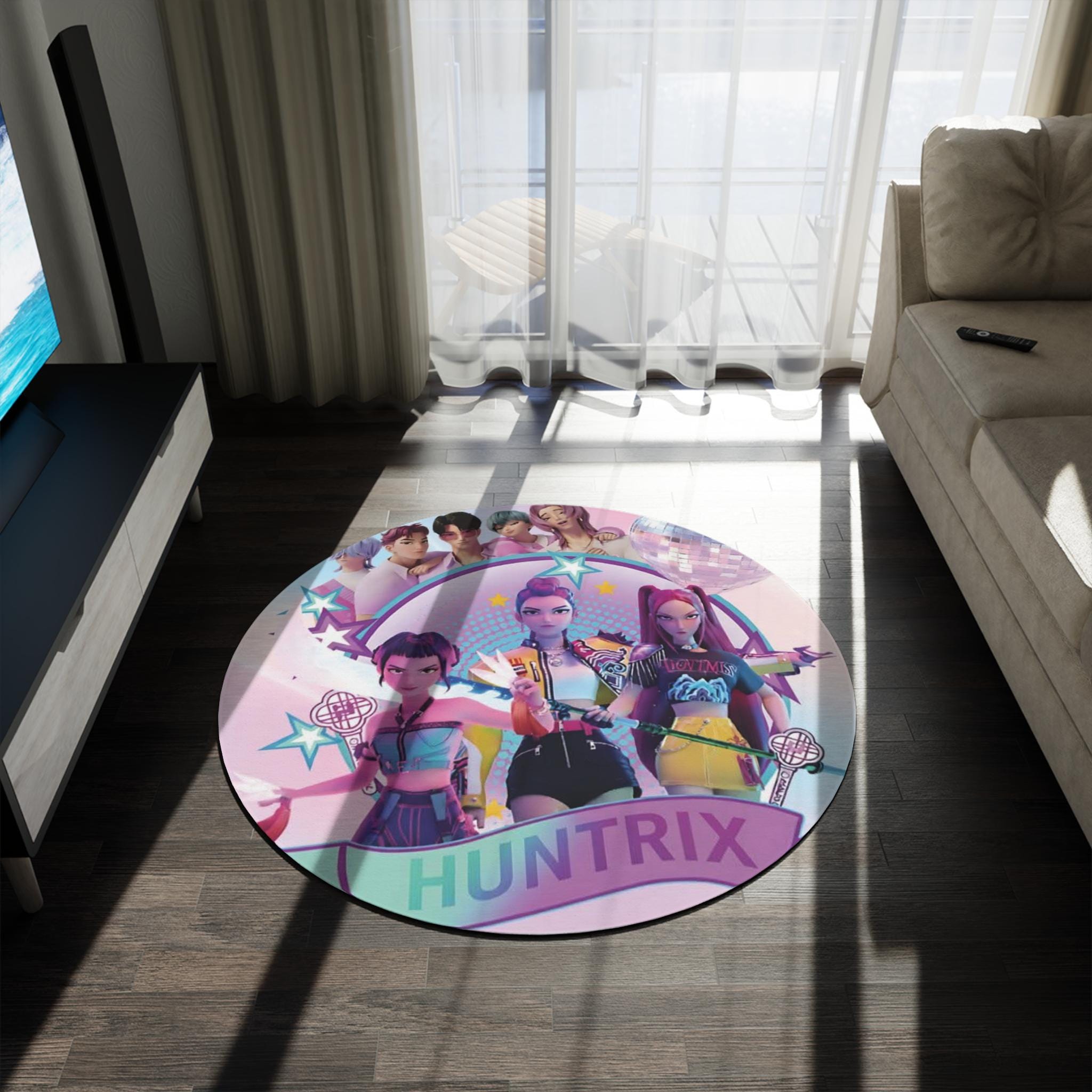 Huntrix Microphone Roun Huntrix Characters Round Rug | K-pop Style Gaming Art Round Rug - Etsy