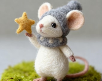 Rato de feltro de lã natalino boneco artesanal decoração de Natal enfeite de mesa presente infantil personalizado artesanato temático