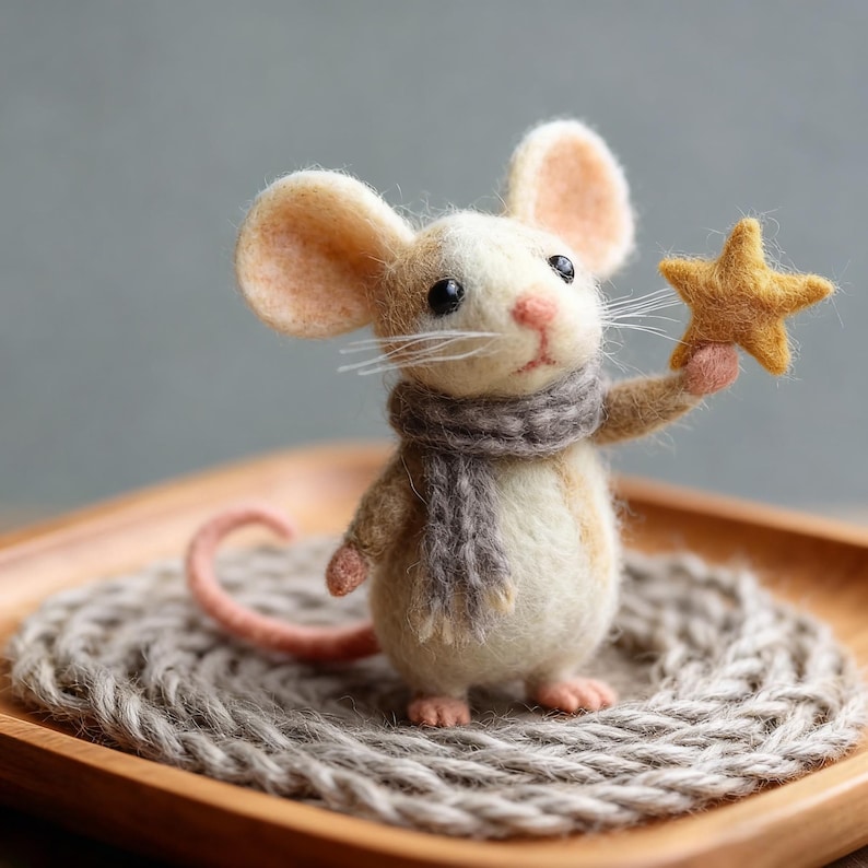 Handmade Wool Felt Charming Ornaments Wool Felt Mouse Holding a Star ...