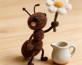 Formica in feltro con foglia e fiore pupazzo artigianale in feltro regalo personalizzato decorazione casa mini animale da tavolo