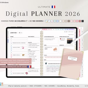 Planner francais 2026 • Planificateur Numérique Hyperlié GoodNotes • Agenda Digital en français daté pour Ipad / Tablette • Organisateur