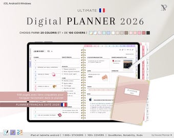 French Planner 2026 • GoodNotes Hyperlinked Digital Planner • Dated French Digital Calendar for iPad/Tablet • Organizer
