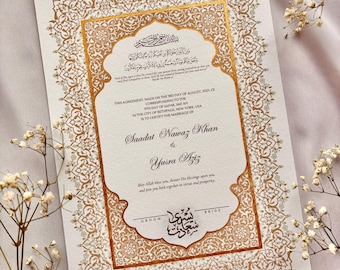 Certificato Nikah di lusso dipinto a mano in oro: contratto di matrimonio islamico personalizzato A3