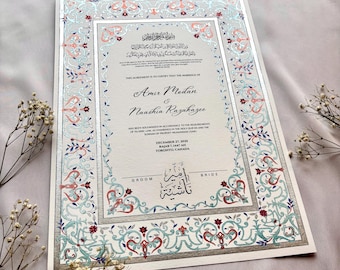 Elegancki, ręcznie malowany certyfikat Nikah: spersonalizowany kontrakt ślubny w formacie A3, Nikah Nama