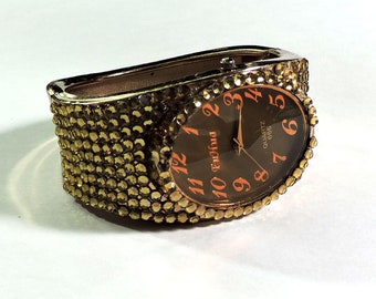 FUHUA European Rhinestone Copper Clamper Hinged Bracelet Watch