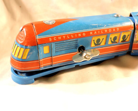 Schylling 3 Car Express Streamliner Wind-up Tin Toy Train C1970s