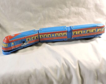 Schylling 3 Car Express Streamliner Wind-up Tin Toy Train C1970s
