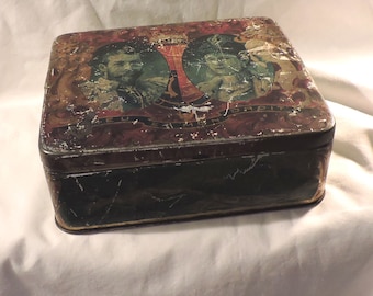 King George V and Queen Mary Royalty Antique 1911 Mazawattee Tea Tin Litho  - Scarce