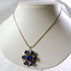Vintage Gold-Tone Blue Rhinestone Pendant Necklaces