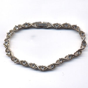 Vintage Silver-Tone Cubic Zirconia 5.2 mm Tennis Bracelet 7 inch Long