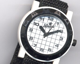 Ladies L. A. Express Black & White Checkered Quartz Watch c1980s