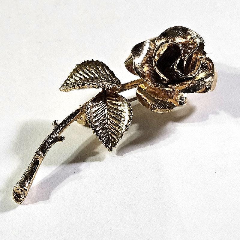 Broche Strass Irisés Métal Doré – Forme Roses, 50x22 Mm, Vintage