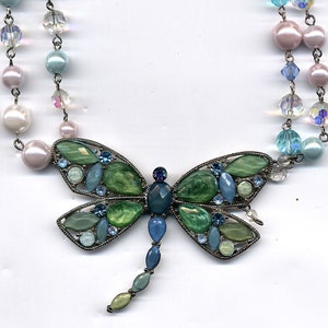 Vintage Dragonfly Crystal Necklace Pendant