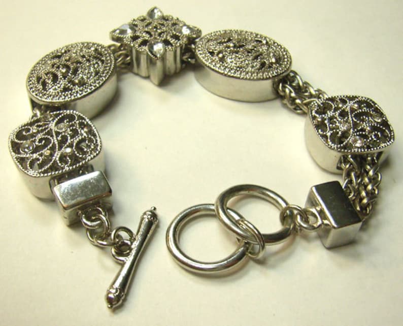 Reduced...Vintage 80s Bracelet...Silver Tone Toggle Slider Etsy