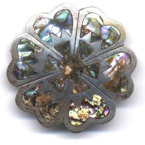 Sterling Silver Abalone Shell Brooch Signed JGN Taxco c1960s