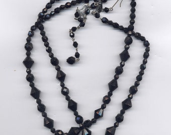 Collier Vintage Perles De Verre – Noir Et Gris, Argenté, Sans Marque