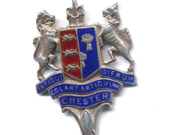 Vintage Enamel Chester Shield Sterling Silver Souvenir Spoon