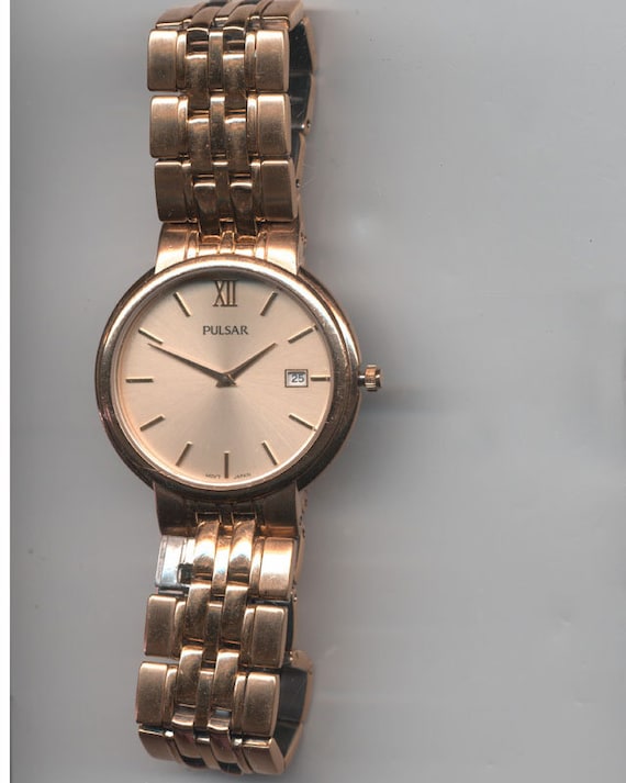 Pulsar Gold Coloured Men s Watch Date Window VX3K X036 Etsy Canada