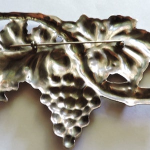 Reduced...Vintage Sterling Silver Grape Brooch...Mexican Grape Vine Brooch ...Grapes and Leaves...Wine Brooch image 2
