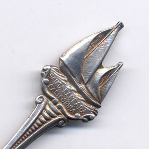 Santa Barbara California Silver Plate Sail Boat Souvenir Spoon c1970s
